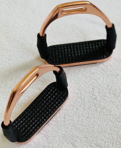 Rose Gold Flexi Safety Stirrups white background